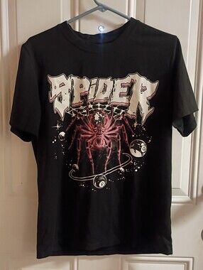 Romwe Oversized Fit Black Spider Graphic Tee with Pink Accent
